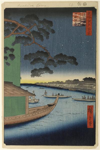 61 (54) The Pine of Success and Oumayagashi in the Asakusa River - 1857