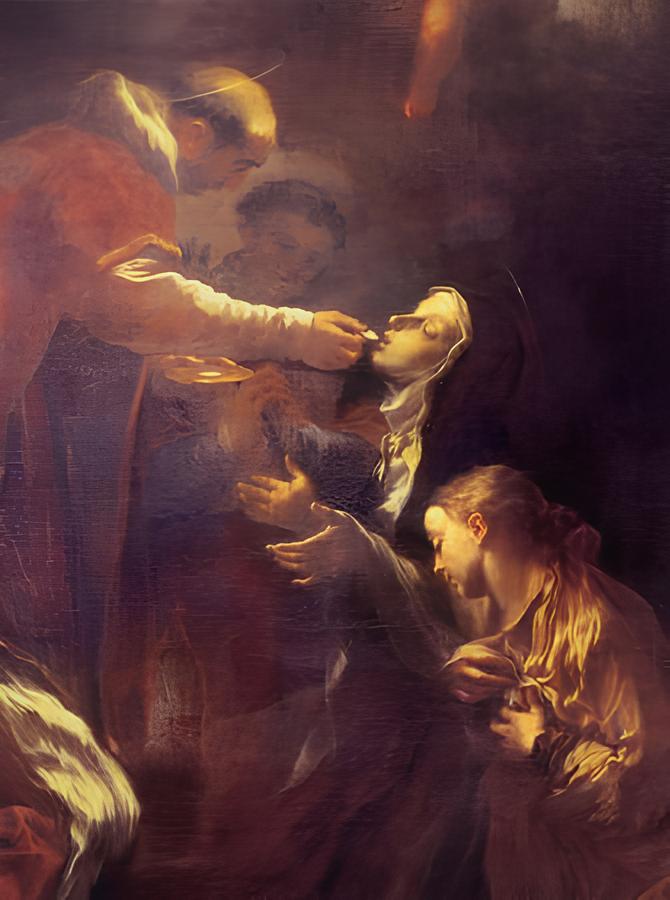 San Pedro de Alcántara dando comunione a Santa Teresa de Ávila