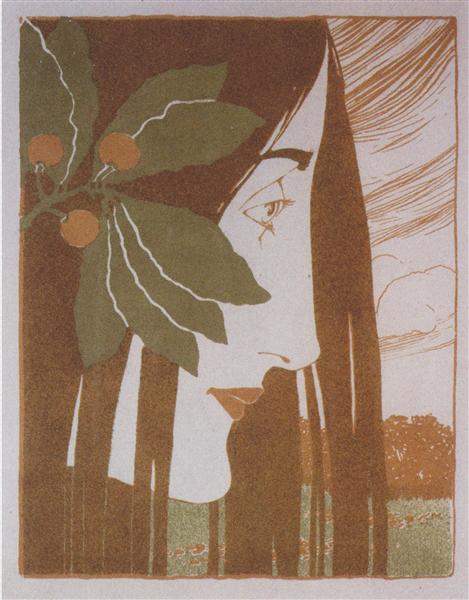 Dekorativní červená a zelená skvrna - 1897