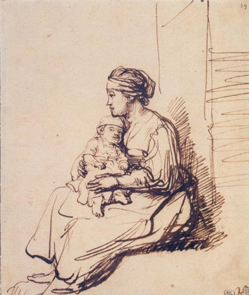 A Woman With A Small Child On Her Lap.