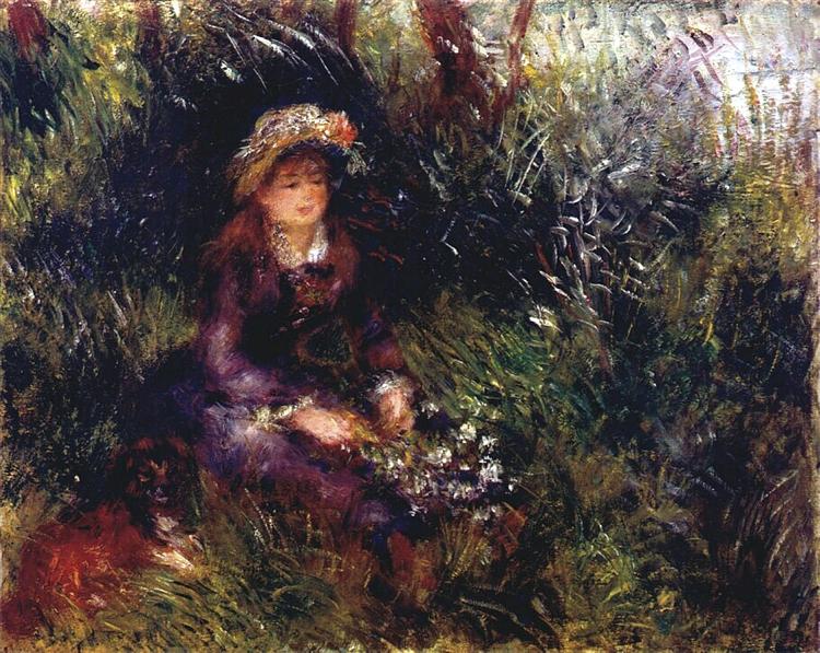 Aline Charigot avec un chien - 1880
