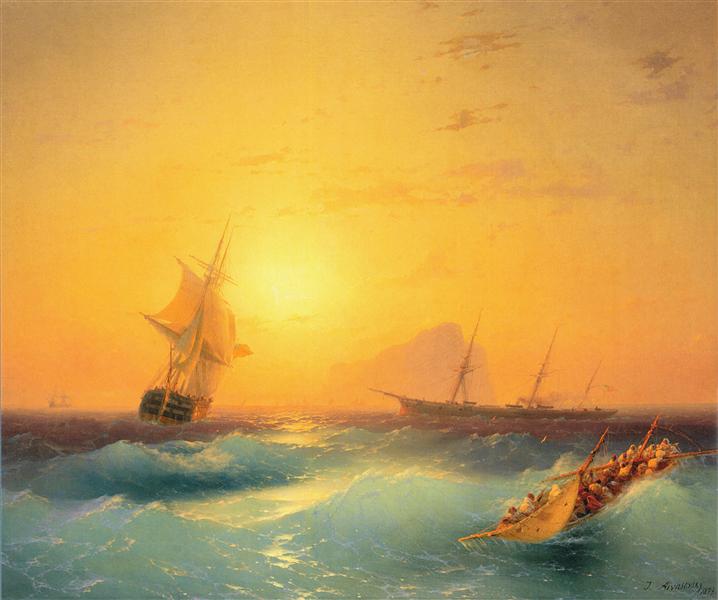 Transporte marítimo americano em frente ao Peñón de Gibraltar - 1873