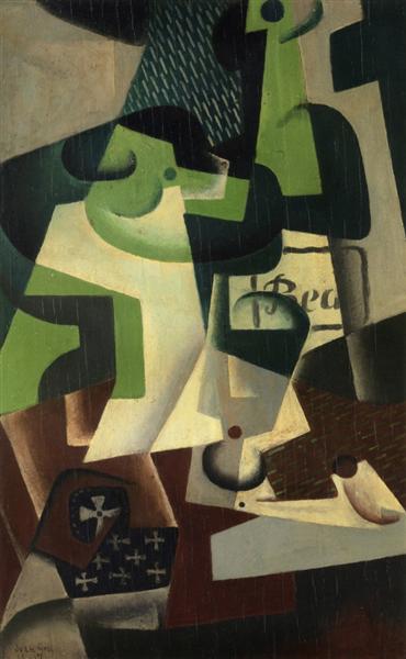 Bottiglia Beaune e piastra di frutta - 1917
