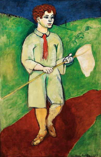 Enfant avec un filet à papillons 1907
