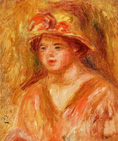 Buste d'une jeune femme avec un chapeau de paille - 1917