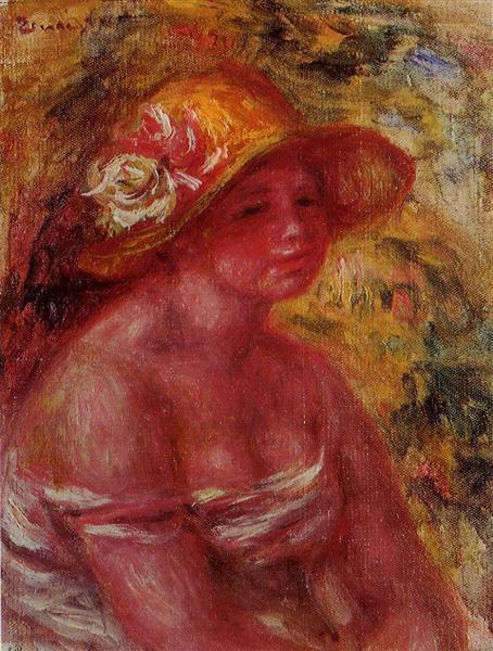 Buste d'une jeune femme avec un chapeau de paille - 1917