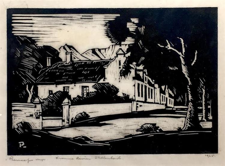 Maison Cape Dutch Avec Arbres - Taille de l'Impression en Bois 140 X 200 Mm