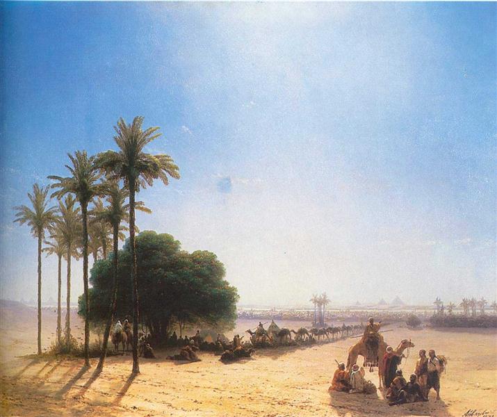 Caravan nell'oasi. Egitto - 1871