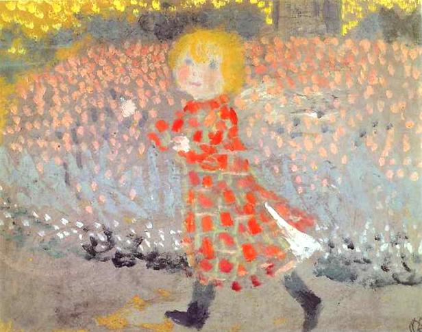 Garçon avec tablier ou fille à robe rouge - 1889