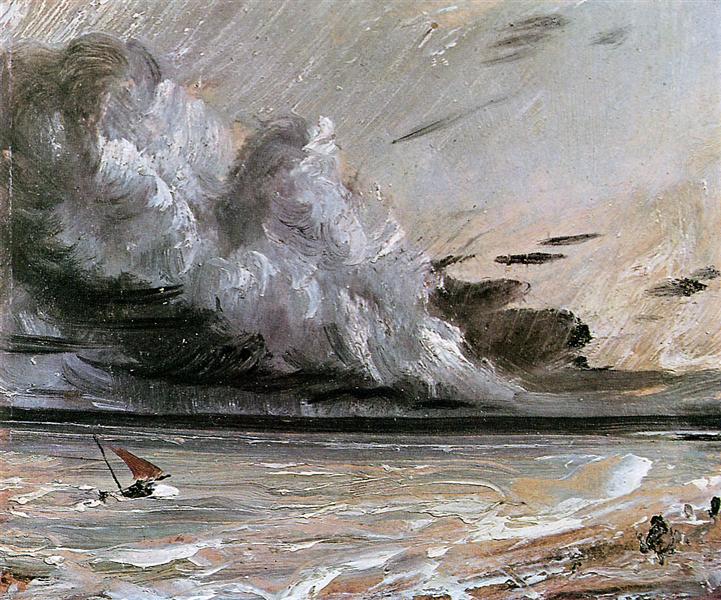 Scène de la côte avec des nuages de soleil