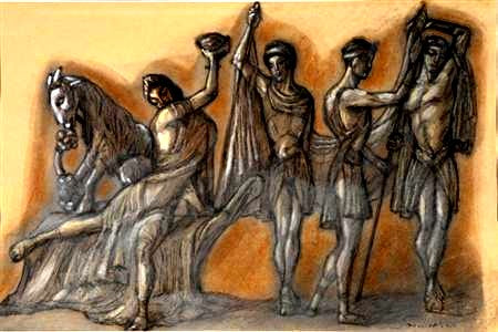 Kostymstudier med mytologiska figurer för Glazunov Dionysus Ballet på Bockin Theatre - 1938