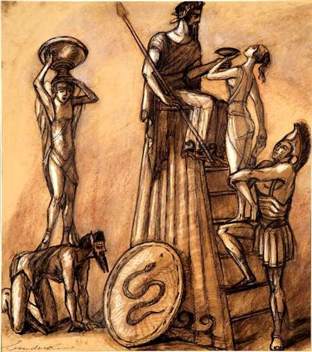Kostymstudier med mytologiska figurer för Glazunov Dionysus Ballet på Bockin Theatre - 1938