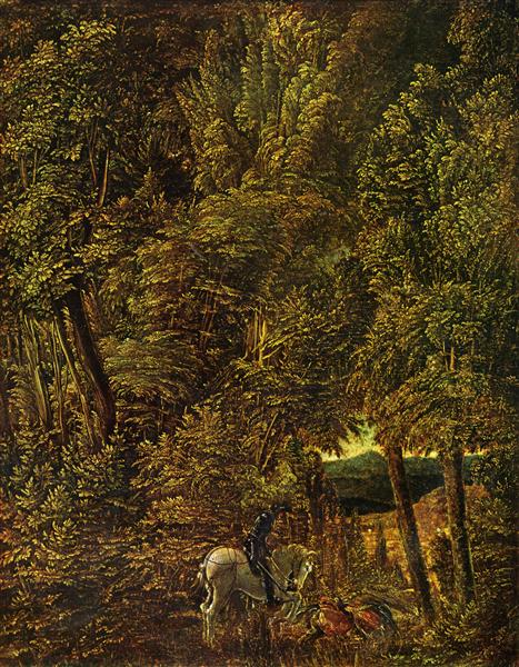 Forest Scene med San Jorge som kämpar mot draken - 1510