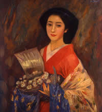Dame de la cour avec le bateau au trésor (Takarabune)