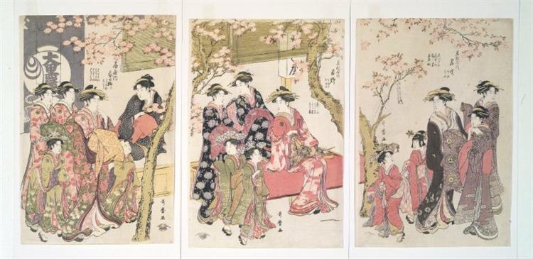 Cortesãs Passeando Sob os Cerejeiras Diante do Daiko - 1789