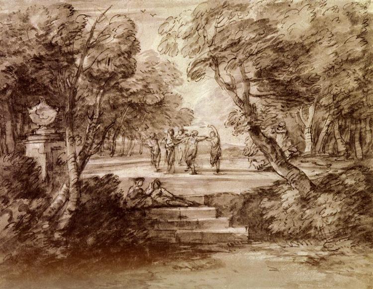 Tänzer mit Musikern in einer Waldlähmung - 1733