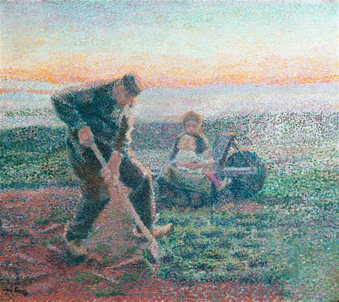 Excavator farmer with wife and son on a truck - 1888