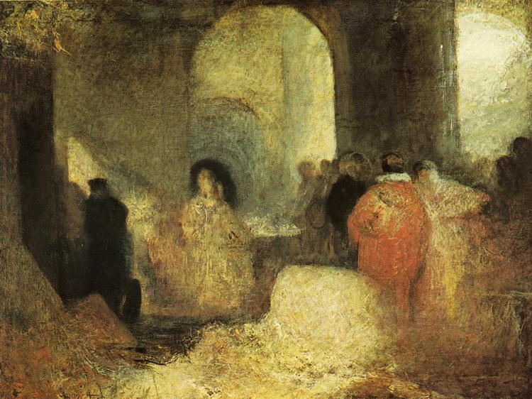 Večeře ve velkém obývacím pokoji s maskovanými postavami - 1835