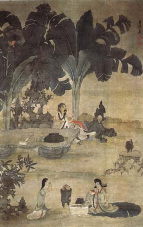 Pití vína v zahradě