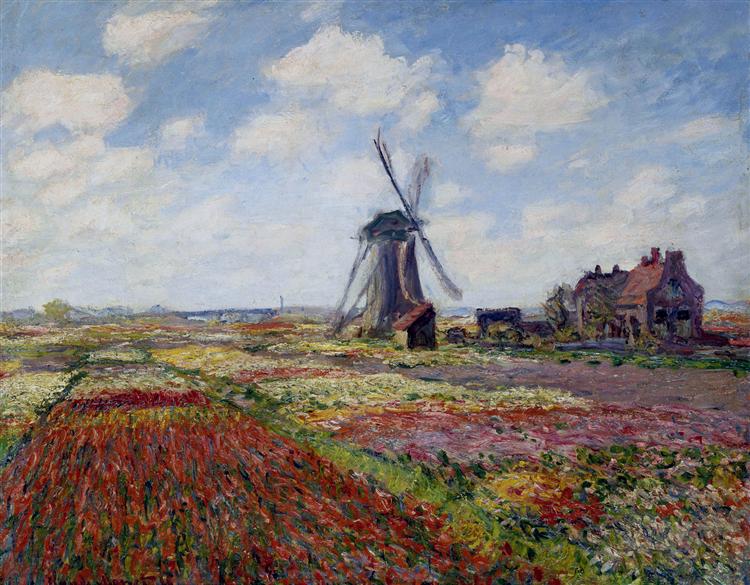 Rijnsburg'un Rüzgar Değirmeni ile Tulipes Fields - 1886