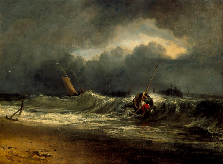 Pêcheurs dans une côte de Lee dans un climat orageux - 1802