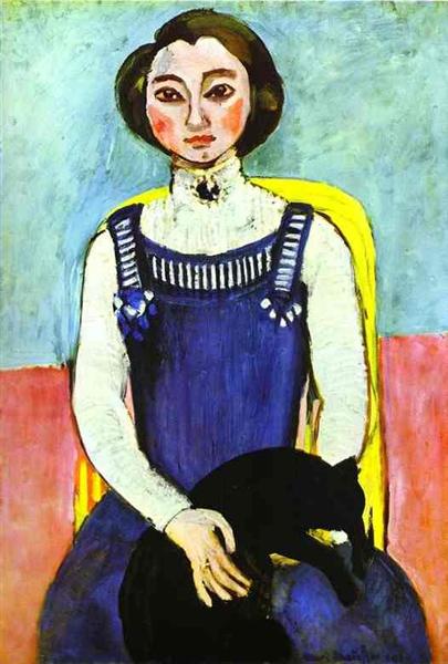 Dívka s černou kočkou 1910