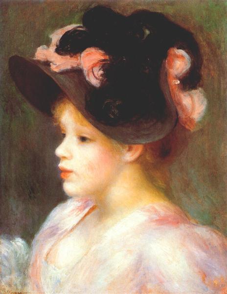 Mädchen mit rosa und schwarzer Hut - 1890