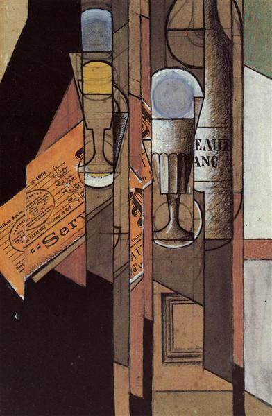 Glasses - Newspaper and Bottle of Wine