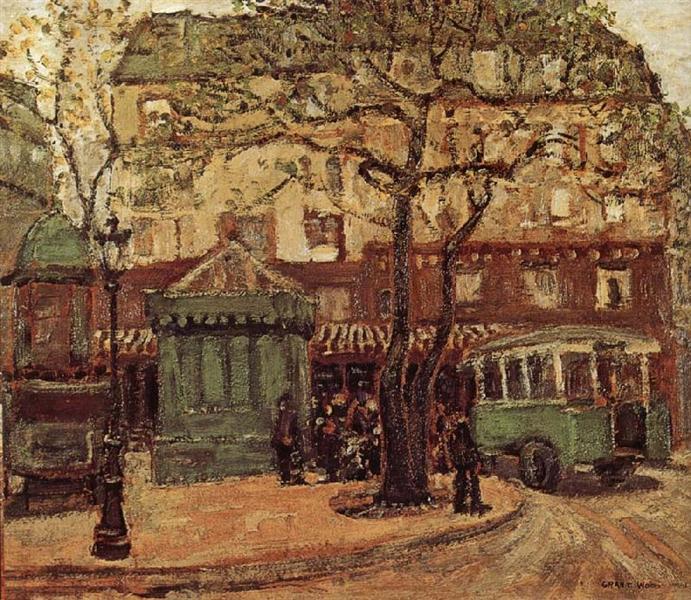 GREEN BUS IN THE STREET OF PARIS - 1926