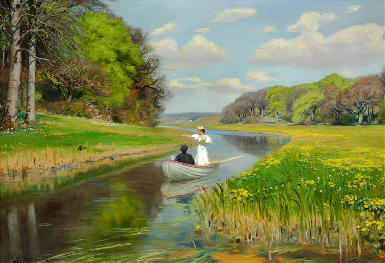 Spring. A young couple in a rowing boat in Odense Å - 1896
