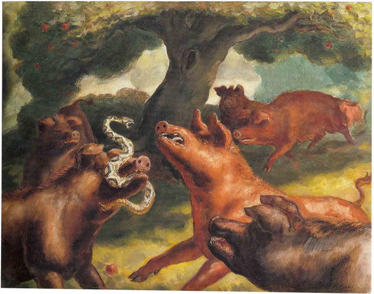 Porcos matando uma cobra - 1930