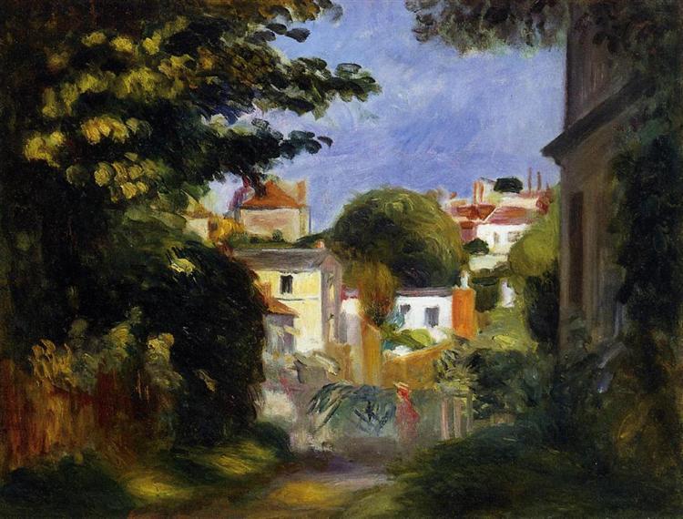 Maison et silhouette parmi les arbres - 1889