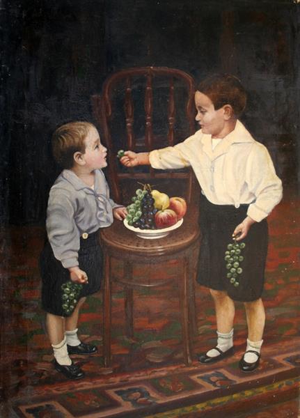 Les enfants mangeant des raisins