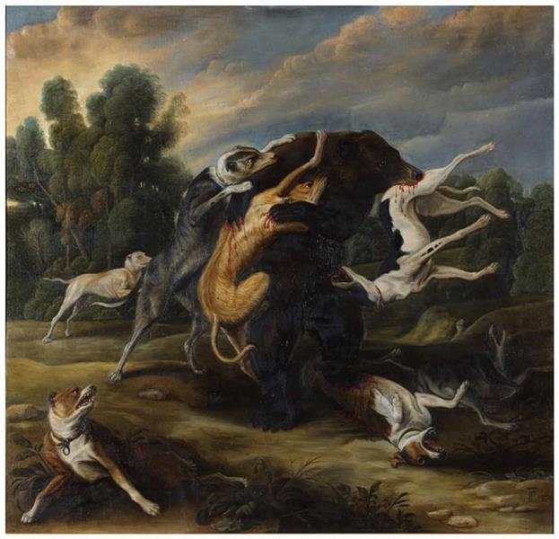 Persecution scene with bears and dogs.