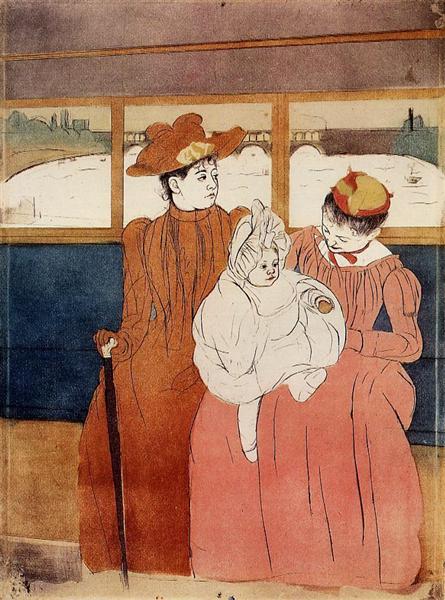 Interiér tramvaje procházející mostem - 1891