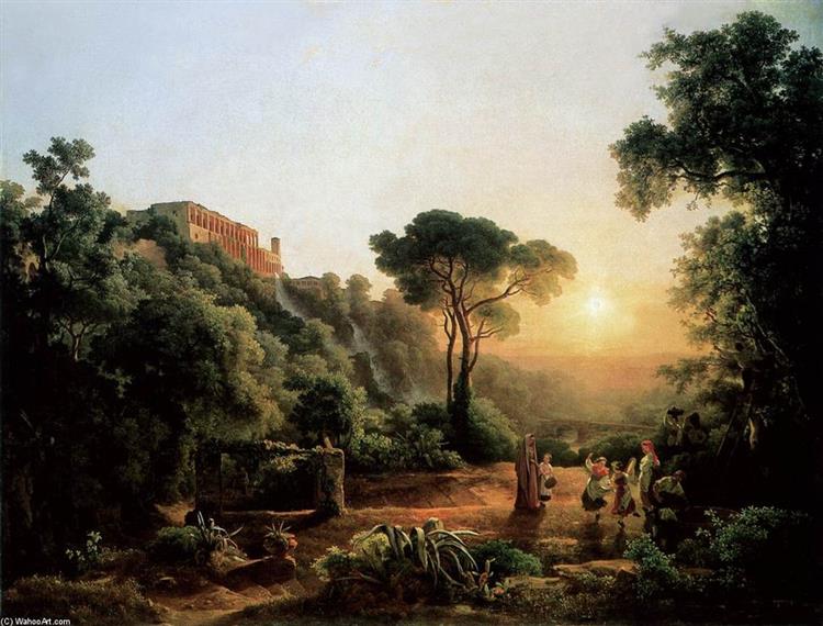 Paisaje Cerca De Tivoli Con Escenas Vintage - 1846