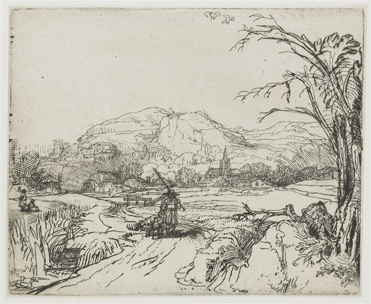 Paesaggio con un pastore e un cane - 1653