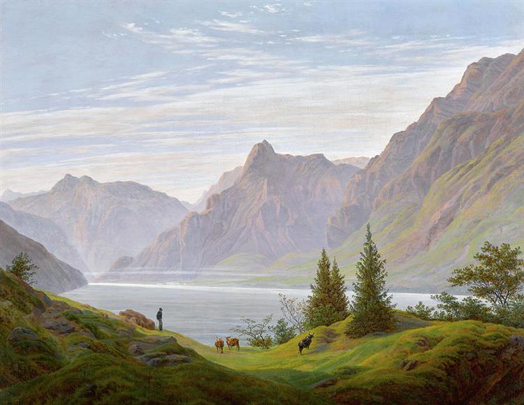 Paisagem com o lago Mountain de manhã