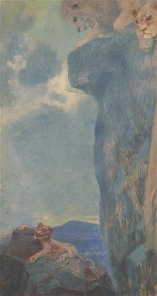 Lwy testujące swoje młode - 1903