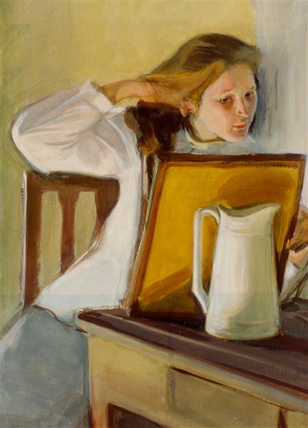 Meisje dat haar haar glad maakt - 1902