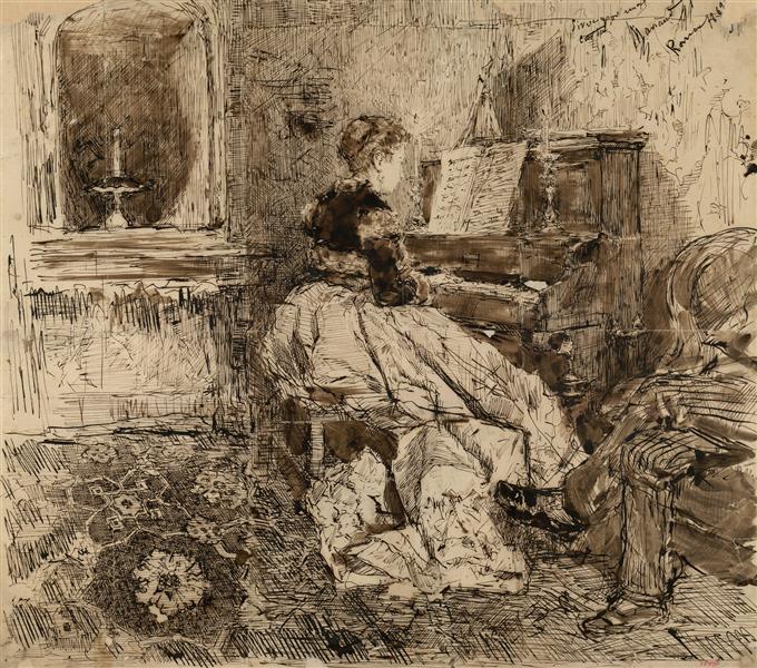 Cecilia de Madrazo tocando piano - 1869