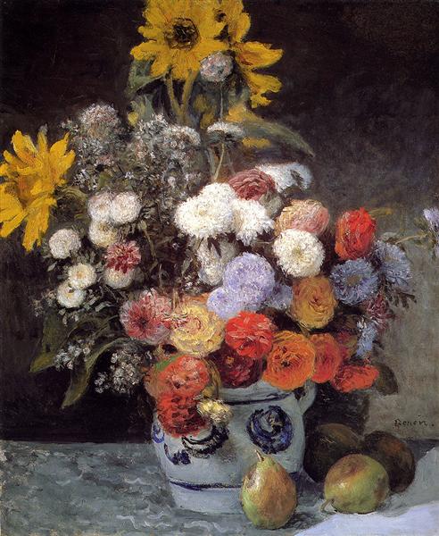 Fleurs mixtes dans un pot en terre cuite - 1869