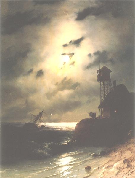 Paisaje Marino Iluminado Por La Luna Con Naufragio - 1863