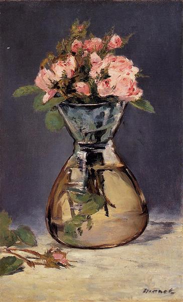 Roses de mousse dans un vase - 1882