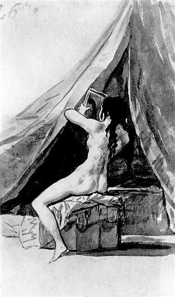 Nacktes Mädchen, das in den Spiegel schaut - 1797