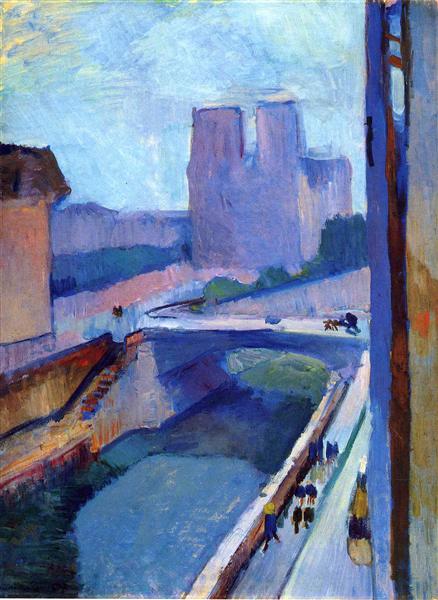 A glimpse of Notre-Dame at sunset 1902
