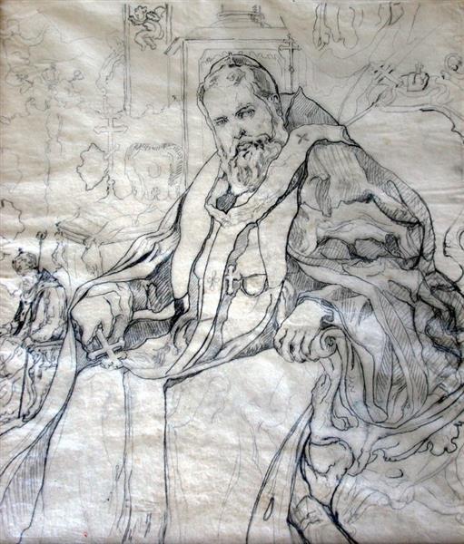 Retrato do Metropolitano Andrei Sheptytsky. Desenho da Composição &Quot;Príncipe da Igreja&Quot; - 1915