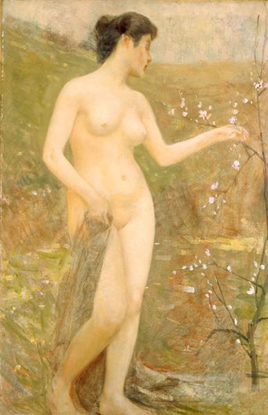 Nu avec des fleurs de pêcher