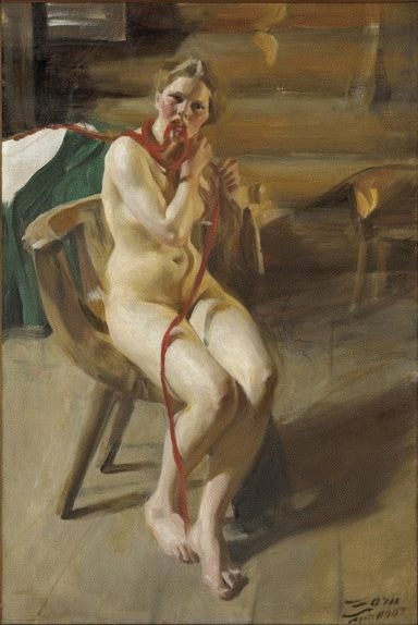 Mulher nua fixando o cabelo - 1907