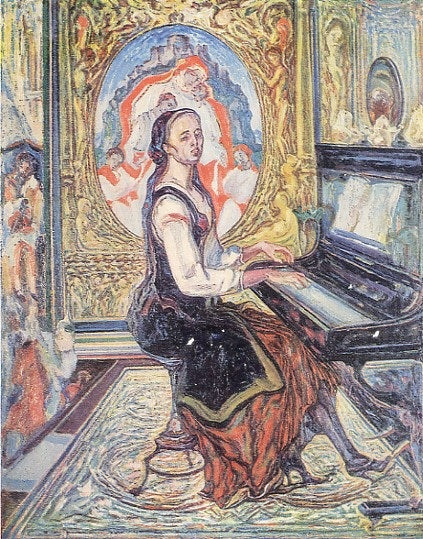 Hudba. Manželka u klavíru - 1929